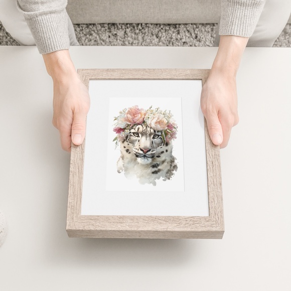 Watercolor Snow Leopard Portrait Wall Art Print, Unframed - Majestic Wilderness - Picture 6 of 7